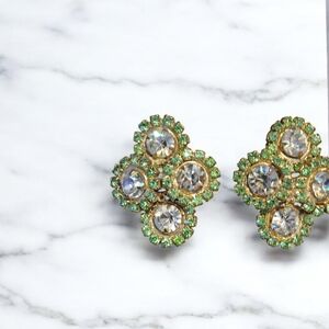 Green and Gold Earrings with Quatrefoil Design